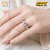 Nhẫn nữ vàng trắng Au750 đính kim cương và sapphire hồng