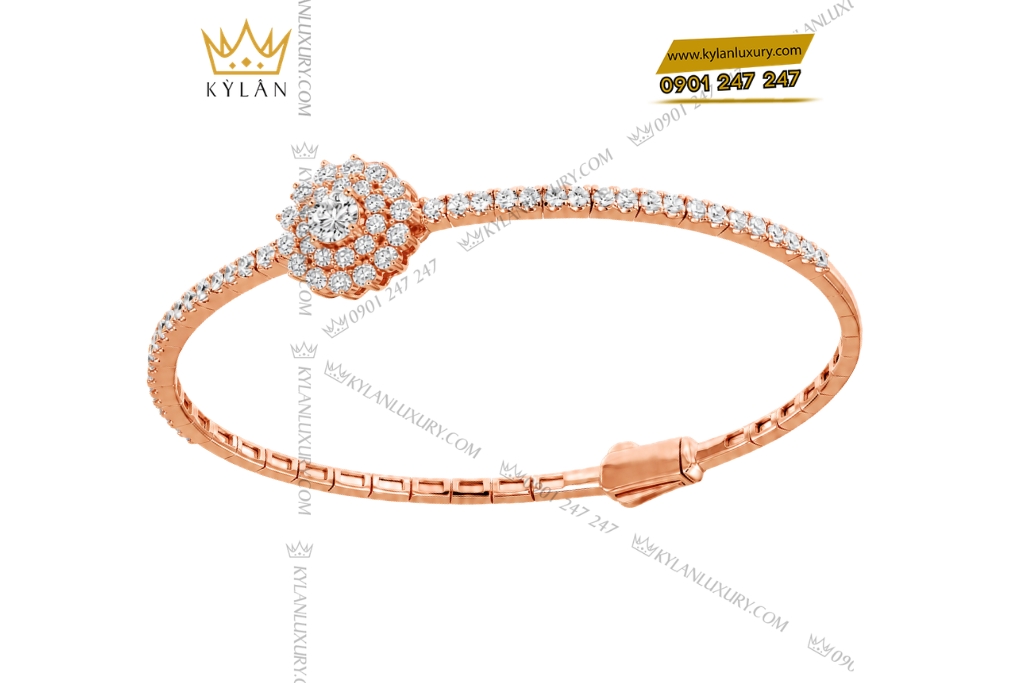 Vòng tay vàng hồng Au750 đính kim cương
