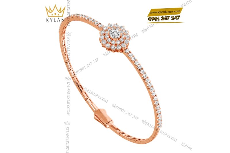 Vòng tay vàng hồng Au750 đính kim cương