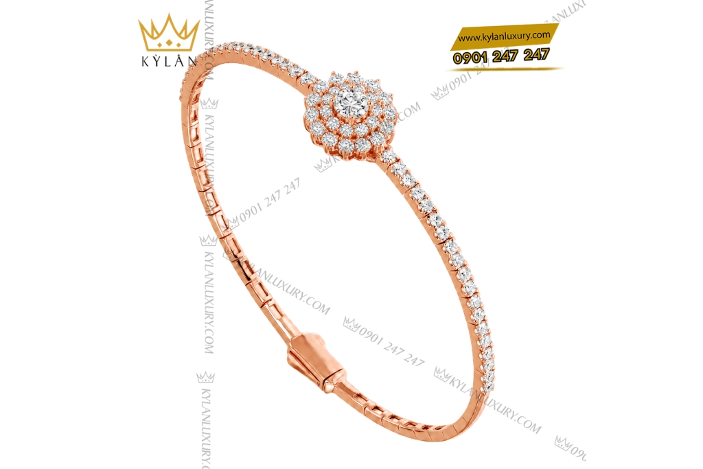 Vòng tay vàng hồng Au750 đính kim cương