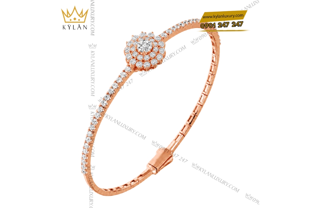 Vòng tay vàng hồng Au750 đính kim cương