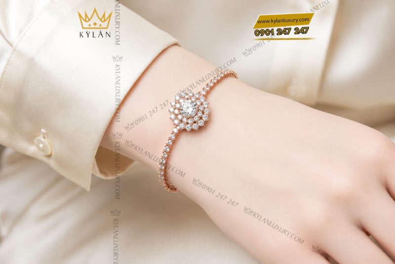 Vòng tay vàng hồng Au750 đính kim cương