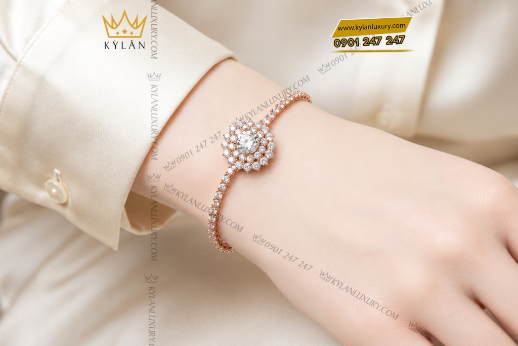 Kỳ Lân Luxury Vong tay vang hong Au750 dinh kim cuong 8 Vòng tay vàng hồng Au750 đính kim cương