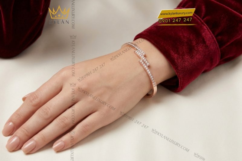 Vòng tay vàng hồng Au750 đính kim cương