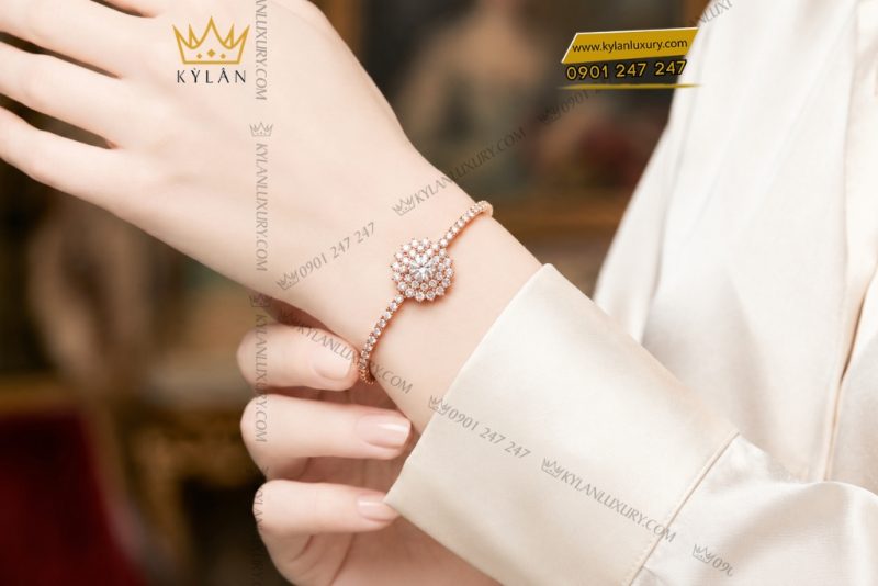 Vòng tay vàng hồng Au750 đính kim cương