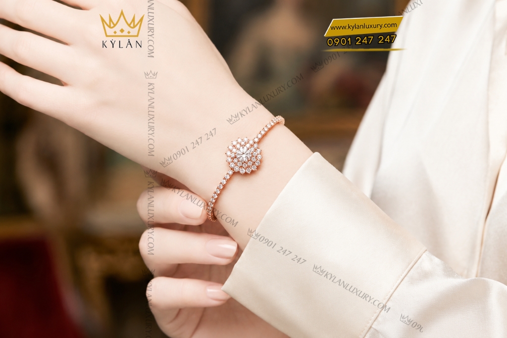 Vòng tay vàng hồng Au750 đính kim cương