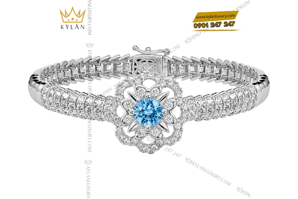 Kỳ Lân Luxury Vong tay vang trang Au750 dinh da Topaz 2 Vòng tay vàng trắng Au750 đính đá Topaz