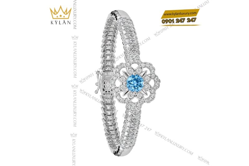Vòng tay vàng trắng Au750 đính đá Topaz