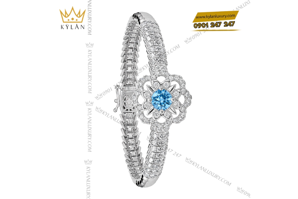 Kỳ Lân Luxury Vong tay vang trang Au750 dinh da Topaz 3 Vòng tay vàng trắng Au750 đính đá Topaz