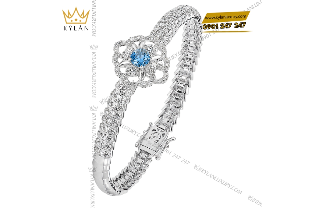 Vòng tay vàng trắng Au750 đính đá Topaz