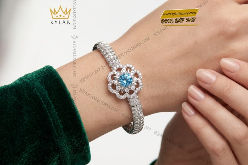 Vòng tay vàng trắng Au750 đính đá Topaz