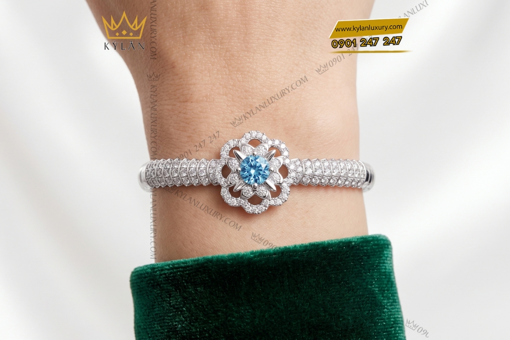 Kỳ Lân Luxury Vong tay vang trang Au750 dinh da Topaz 9 Vòng tay vàng trắng Au750 đính đá Topaz