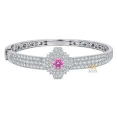 Vòng tay vàng trắng Au750 đính kim cương và sapphire hồng
