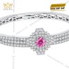 Vòng tay vàng trắng Au750 đính kim cương và sapphire hồng