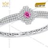 Vòng tay vàng trắng Au750 đính kim cương và sapphire hồng