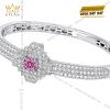 Vòng tay vàng trắng Au750 đính kim cương và sapphire hồng