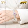 Vòng tay vàng trắng Au750 đính kim cương và sapphire hồng