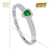 Vòng tay vàng trắng Au750 đính sapphire xanh lá