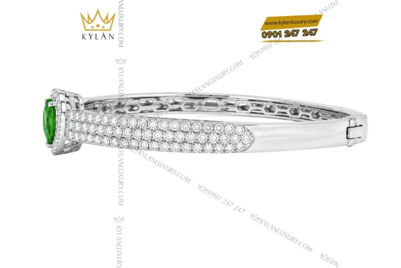 Vòng tay vàng trắng Au750 đính sapphire xanh lá