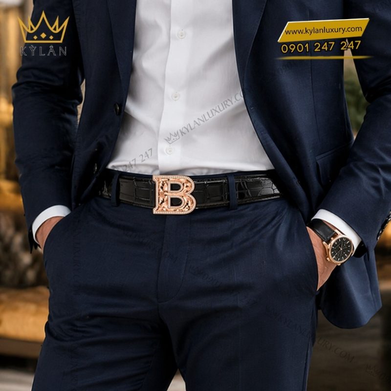Mặt thắt lưng chữ B vàng hồng họa tiết