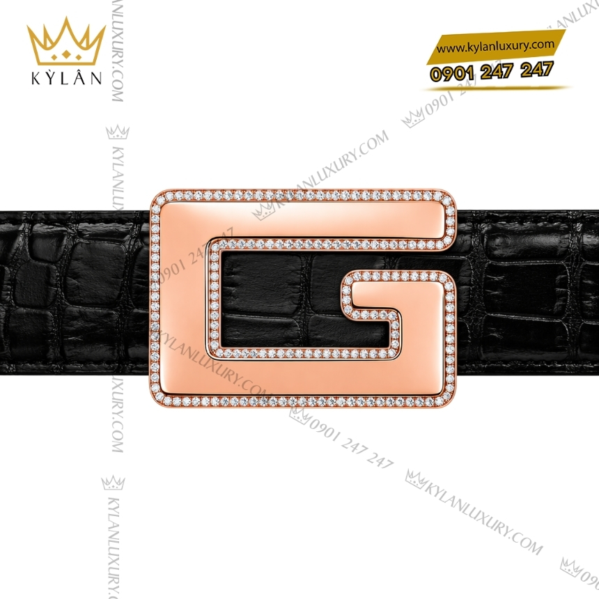 Kỳ Lân Luxury mat that lung chu g vang hong vien kim cuong au750 5 Mặt thắt lưng chữ G vàng hồng viền kim cương