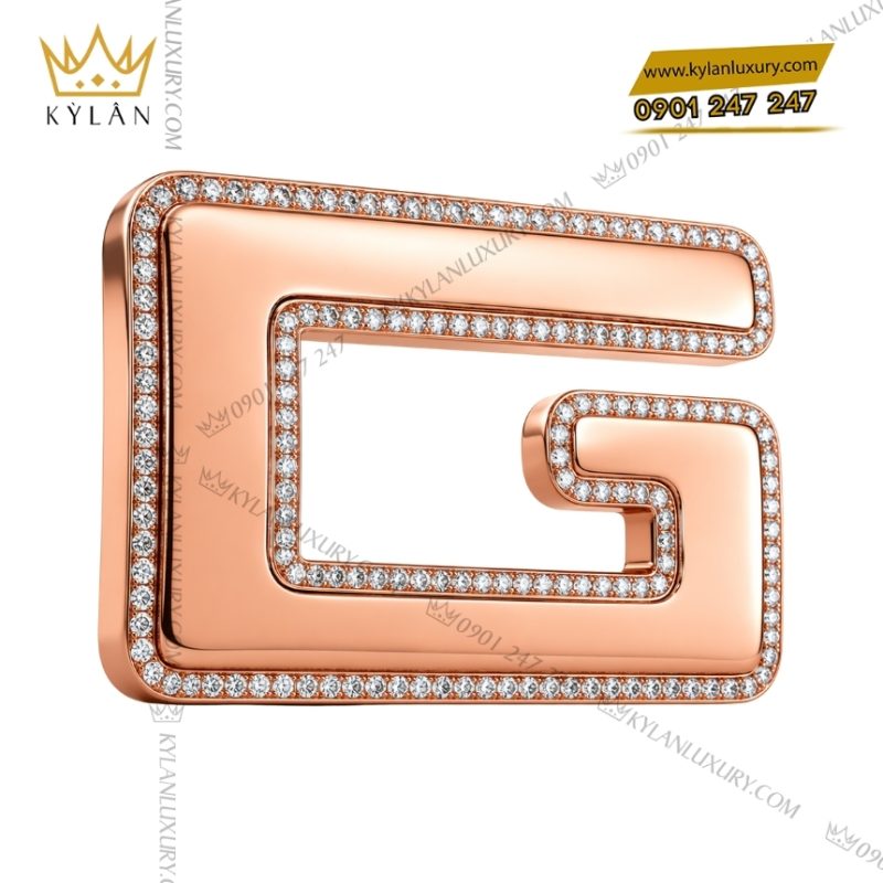 Mặt thắt lưng chữ G vàng hồng viền kim cương