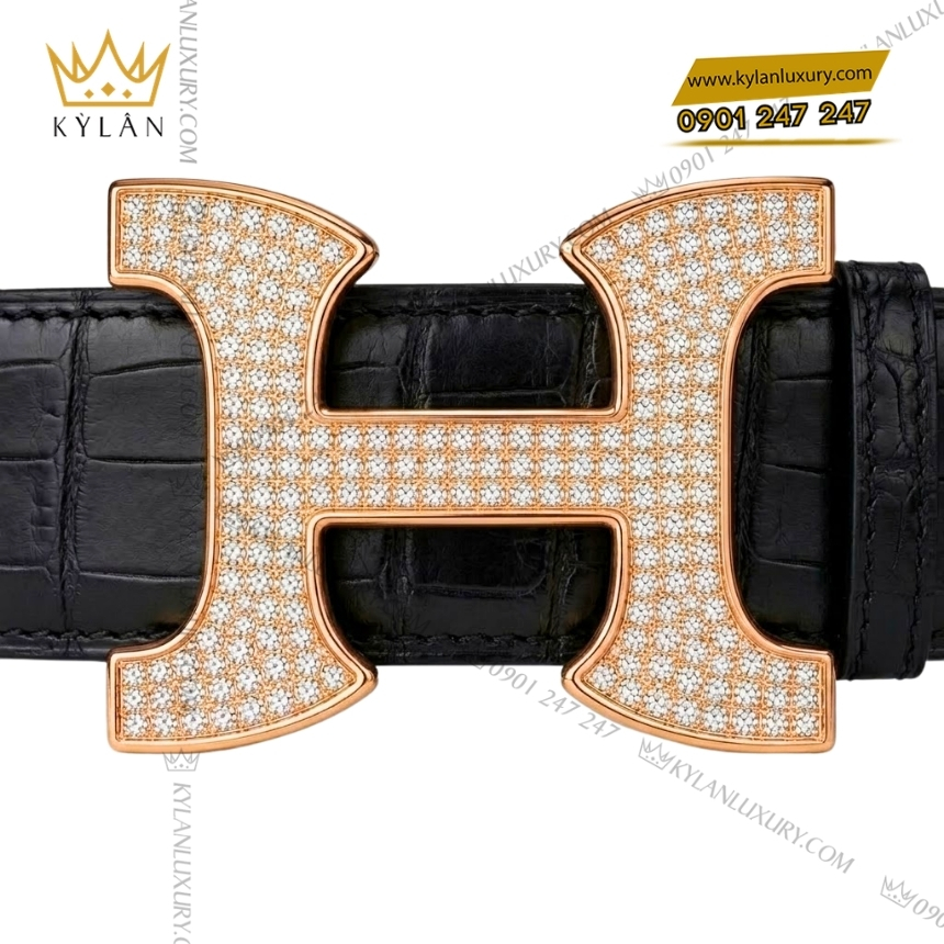 Kỳ Lân Luxury mat that lung chu h kim cuong vang hong 2 Mặt thắt lưng chữ H kim cương vàng hồng