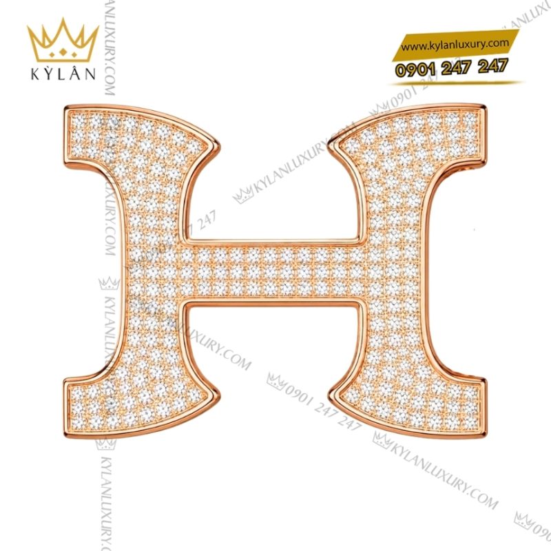 Mặt thắt lưng chữ H kim cương vàng hồng