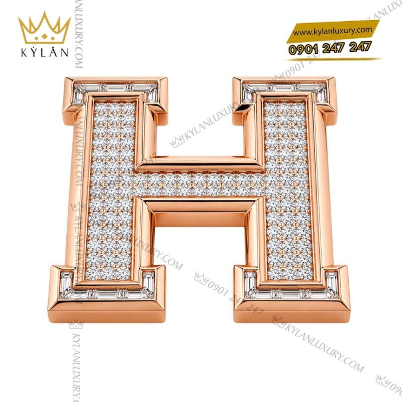 Mặt thắt lưng chữ H vàng hồng đính kim
