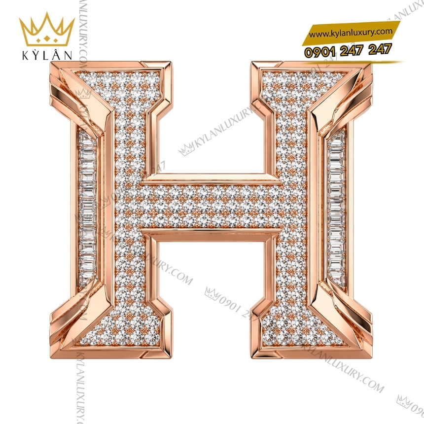 Mặt thắt lưng chữ H vàng hồng đính kim tròn và baguette 3 Kỳ Lân Luxury mat that lung chu h vang hong dinh kim tron va baguette 2 Mặt thắt lưng chữ H vàng hồng đính kim tròn và baguette