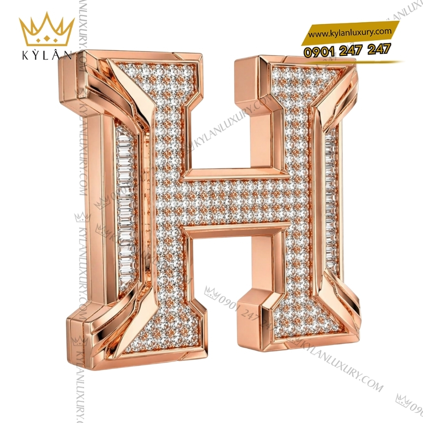 Mặt thắt lưng chữ H vàng hồng đính kim tròn và baguette 4 Kỳ Lân Luxury mat that lung chu h vang hong dinh kim tron va baguette 3 Mặt thắt lưng chữ H vàng hồng đính kim tròn và baguette