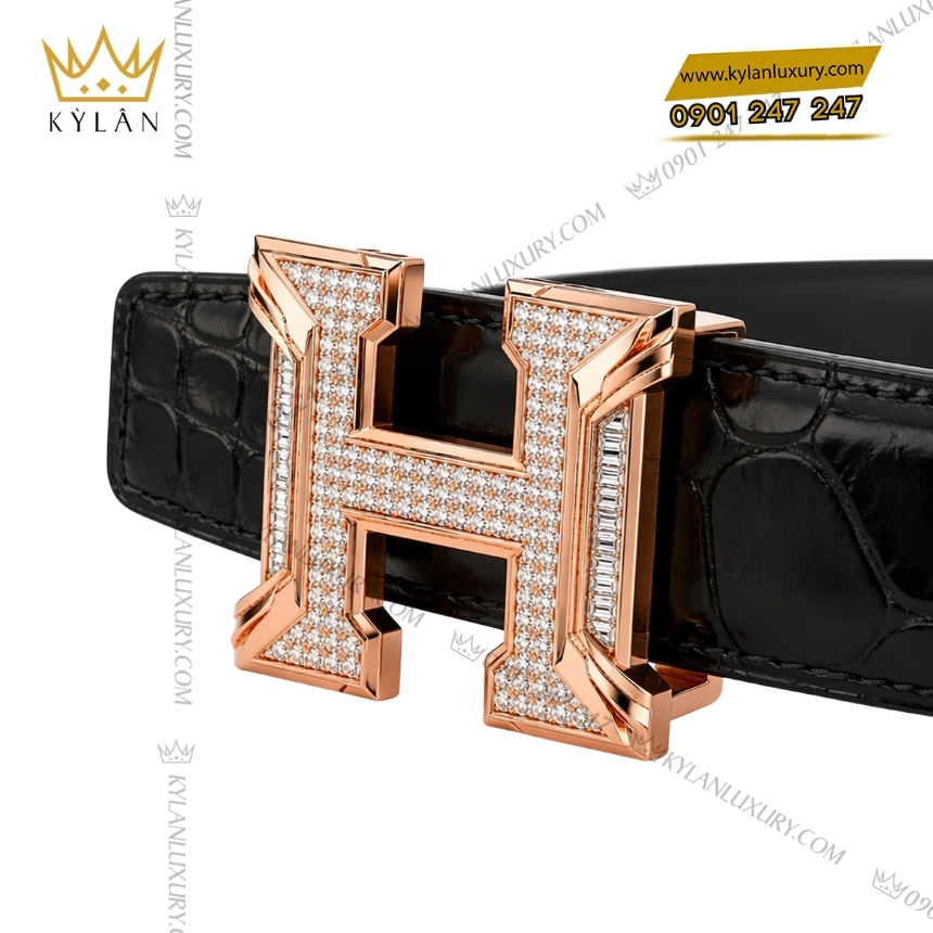 Mặt thắt lưng chữ H vàng hồng đính kim tròn và baguette 9 Kỳ Lân Luxury mat that lung chu h vang hong dinh kim tron va baguette 5 Mặt thắt lưng chữ H vàng hồng đính kim tròn và baguette