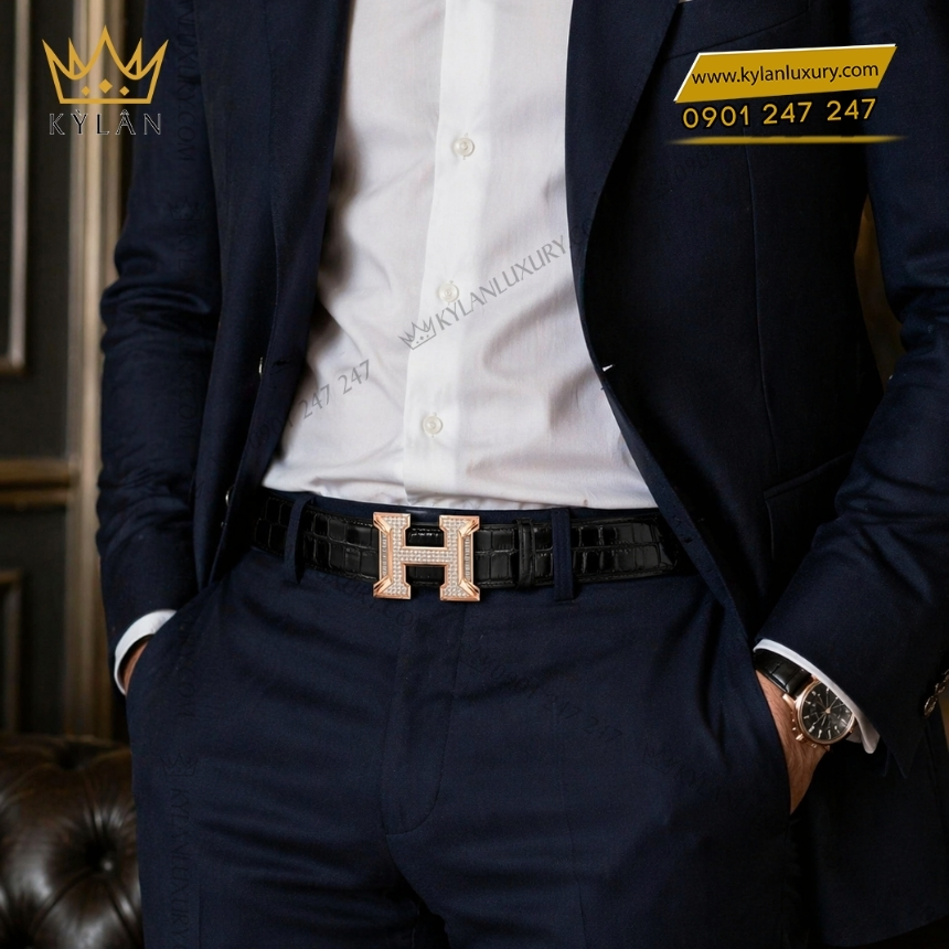 Mặt thắt lưng chữ H vàng hồng đính kim tròn và baguette 2 Kỳ Lân Luxury mat that lung chu h vang hong dinh kim tron va baguette 8 Mặt thắt lưng chữ H vàng hồng đính kim tròn và baguette