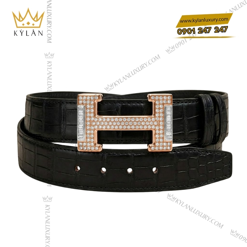 Kỳ Lân Luxury mat that lung chu h vang hong mix vang trang full kim cuong 3 Mặt thắt lưng chữ H vàng hồng mix vàng trắng full kim cương