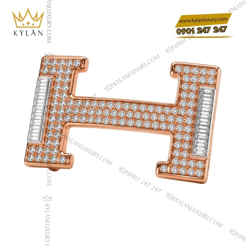 Mặt thắt lưng chữ H vàng hồng mix vàng trắng full kim cương