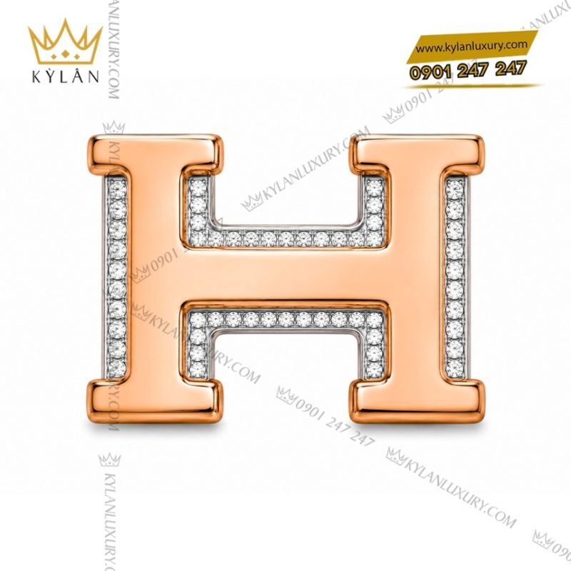 Mặt thắt lưng chữ H vàng hồng viền vàng trắng đính kim