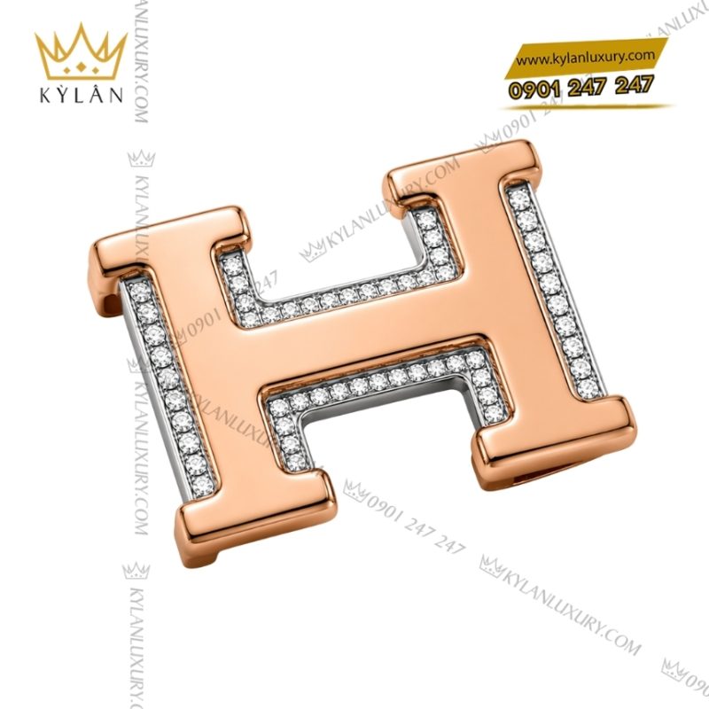 Mặt thắt lưng chữ H vàng hồng viền vàng trắng đính kim