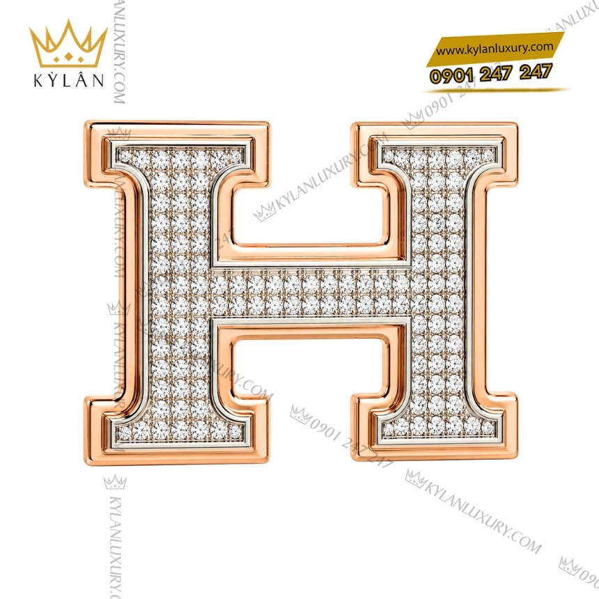 Mặt thắt lưng chữ H vàng trắng viền vàng hồng đính kim 4 Kỳ Lân Luxury mat that lung chu h vang trang vien vang hong dinh kim cuong 3 Mặt thắt lưng chữ H vàng trắng viền vàng hồng đính kim