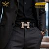 Mặt thắt lưng chữ H vàng trắng viền vàng hồng đính kim