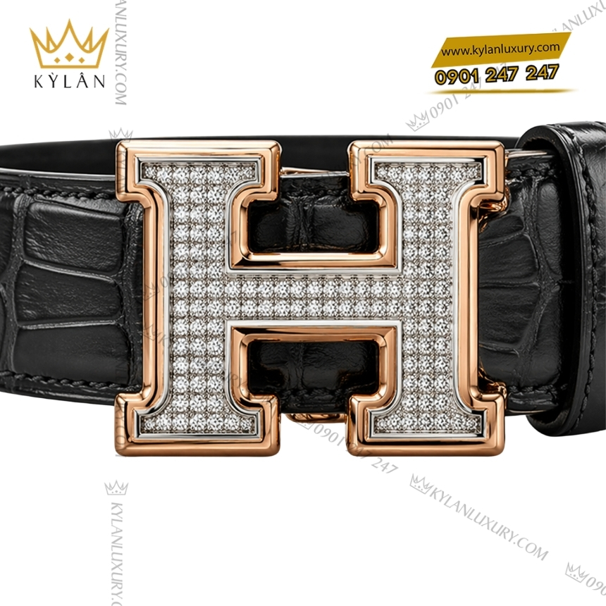 Mặt thắt lưng chữ H vàng trắng viền vàng hồng đính kim 3 Kỳ Lân Luxury mat that lung chu h vang trang vien vang hong dinh kim cuong 8 Mặt thắt lưng chữ H vàng trắng viền vàng hồng đính kim