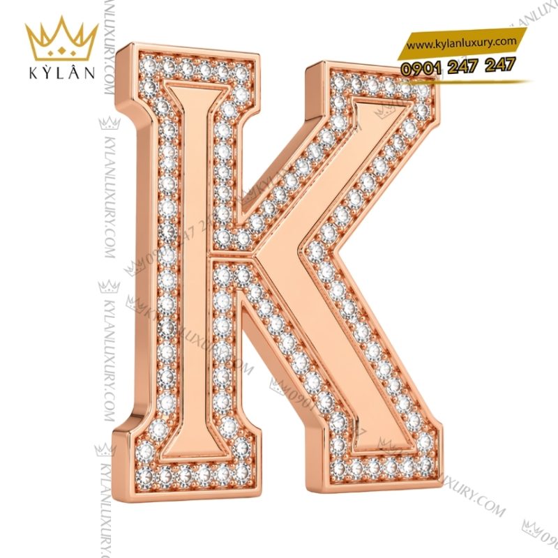 Mặt thắt lưng chữ K vàng hồng viền kim cương