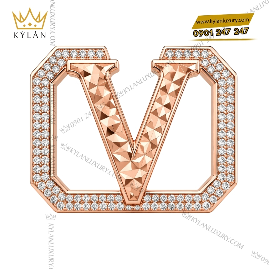 Kỳ Lân Luxury mat that lung chu v vang hong hoa tiet 2 Mặt thắt lưng chữ V vàng hồng họa tiết kim cương