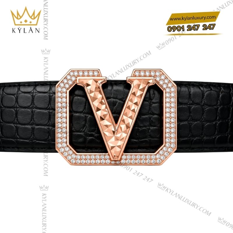 Mặt thắt lưng chữ V vàng hồng họa tiết kim cương