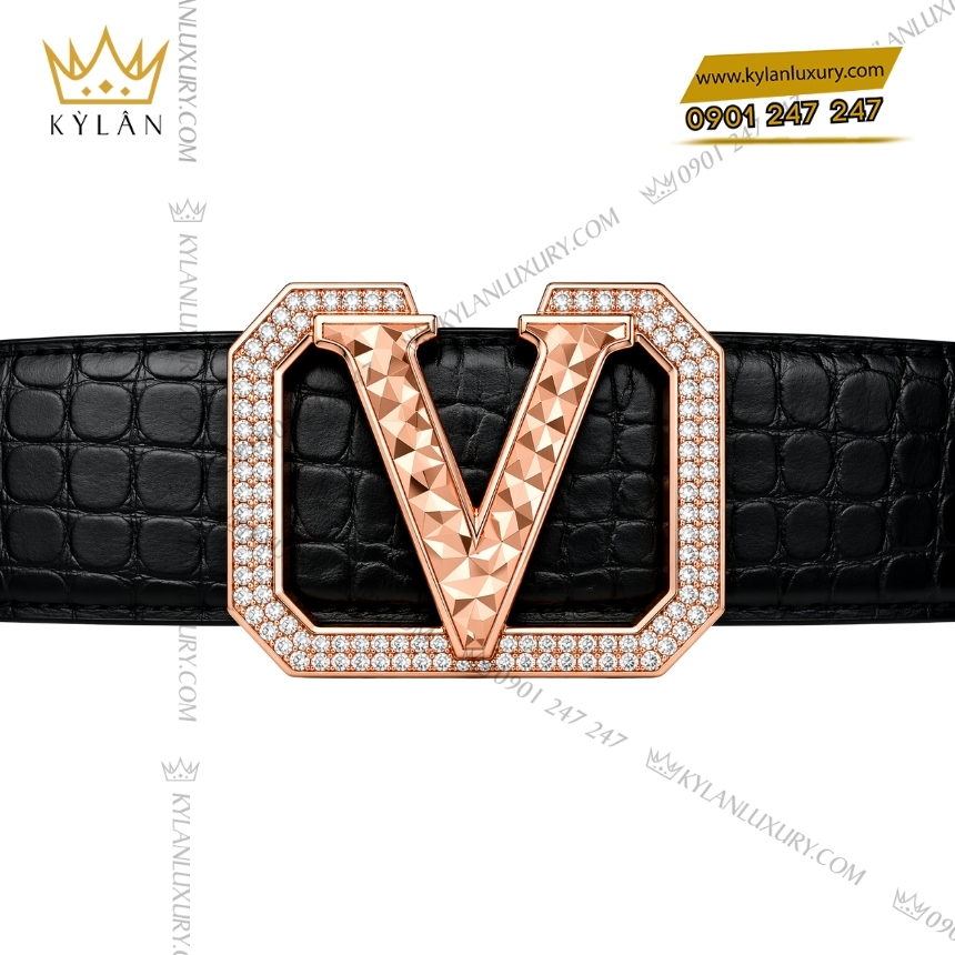 Kỳ Lân Luxury mat that lung chu v vang hong hoa tiet 8 Mặt thắt lưng chữ V vàng hồng họa tiết kim cương