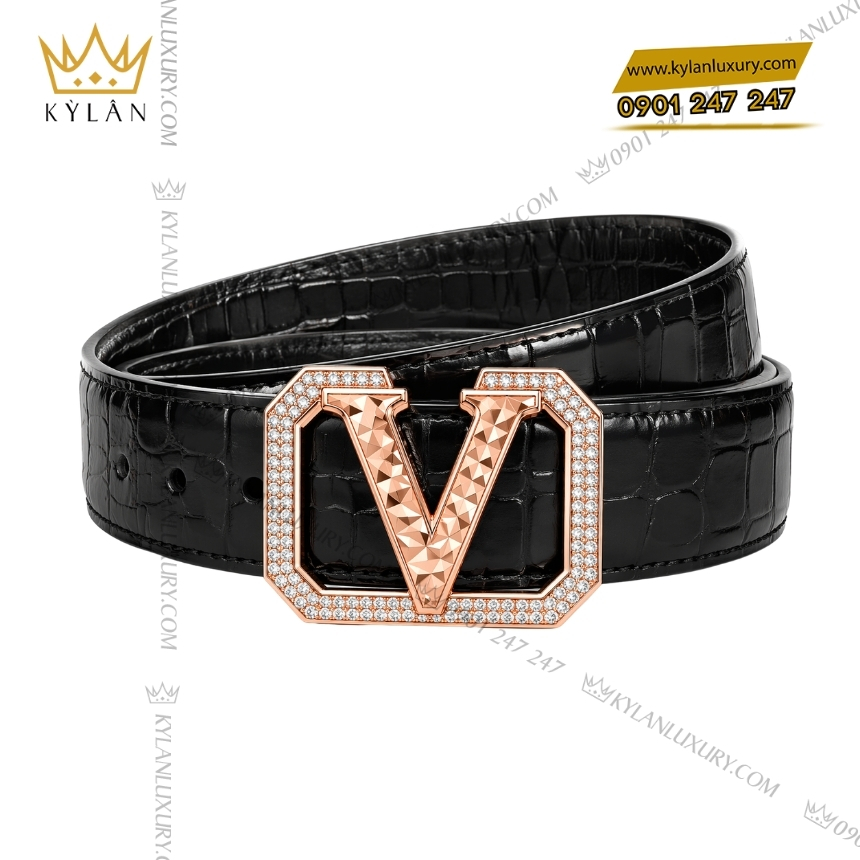Kỳ Lân Luxury mat that lung chu v vang hong hoa tiet 9 Mặt thắt lưng chữ V vàng hồng họa tiết kim cương