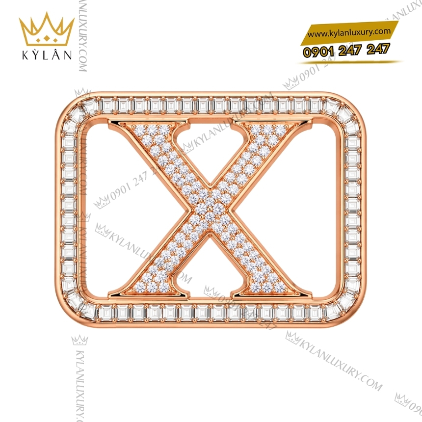 Kỳ Lân Luxury mat that lung chu x kim cuong tron va baguette 2 Mặt thắt lưng chữ X kim cương tròn và baguette