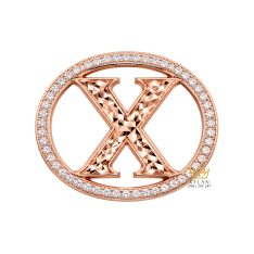 Mặt thắt lưng chữ X vàng hồng viền kim cương