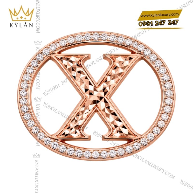 Mặt thắt lưng chữ X vàng hồng viền kim cương