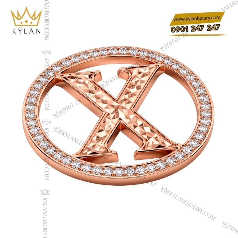 Mặt thắt lưng chữ X vàng hồng viền kim cương