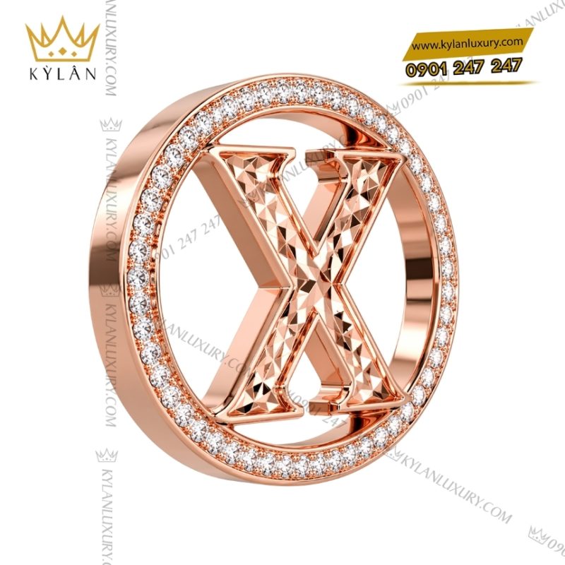 Mặt thắt lưng chữ X vàng hồng viền kim cương